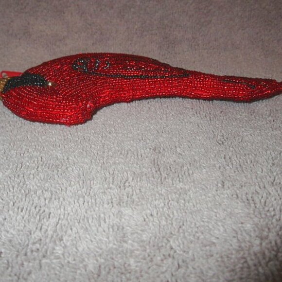 Vintage Red Cardinal Beaded Coin Purse Stash Pouch Lined Zipper Ornate Bird NEW - Picture 5 of 8
